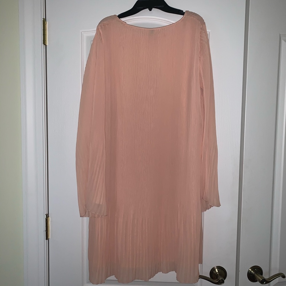 Light Peach Pleated Knee Length Dress - Picture 5 of 5